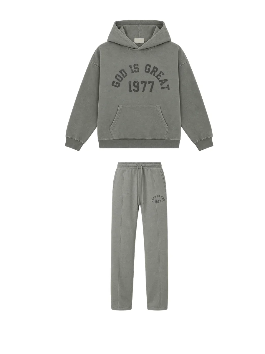 Vintage Gray Green Hoodie with Collegiate Print