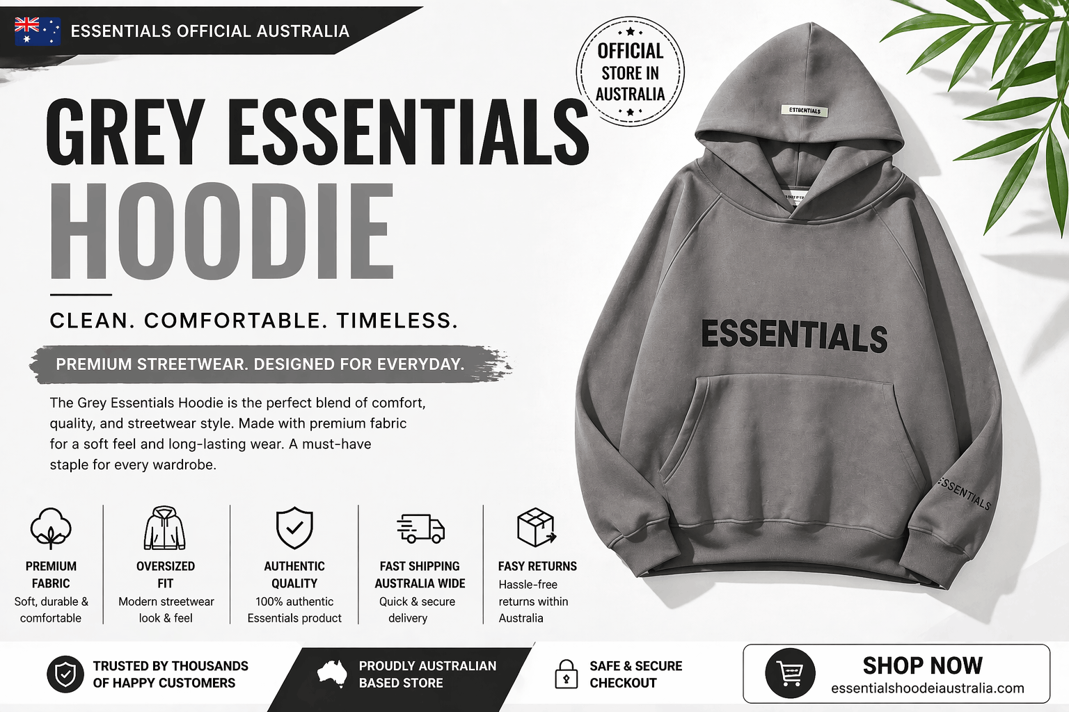 Grey Essentials Hoodie Australia