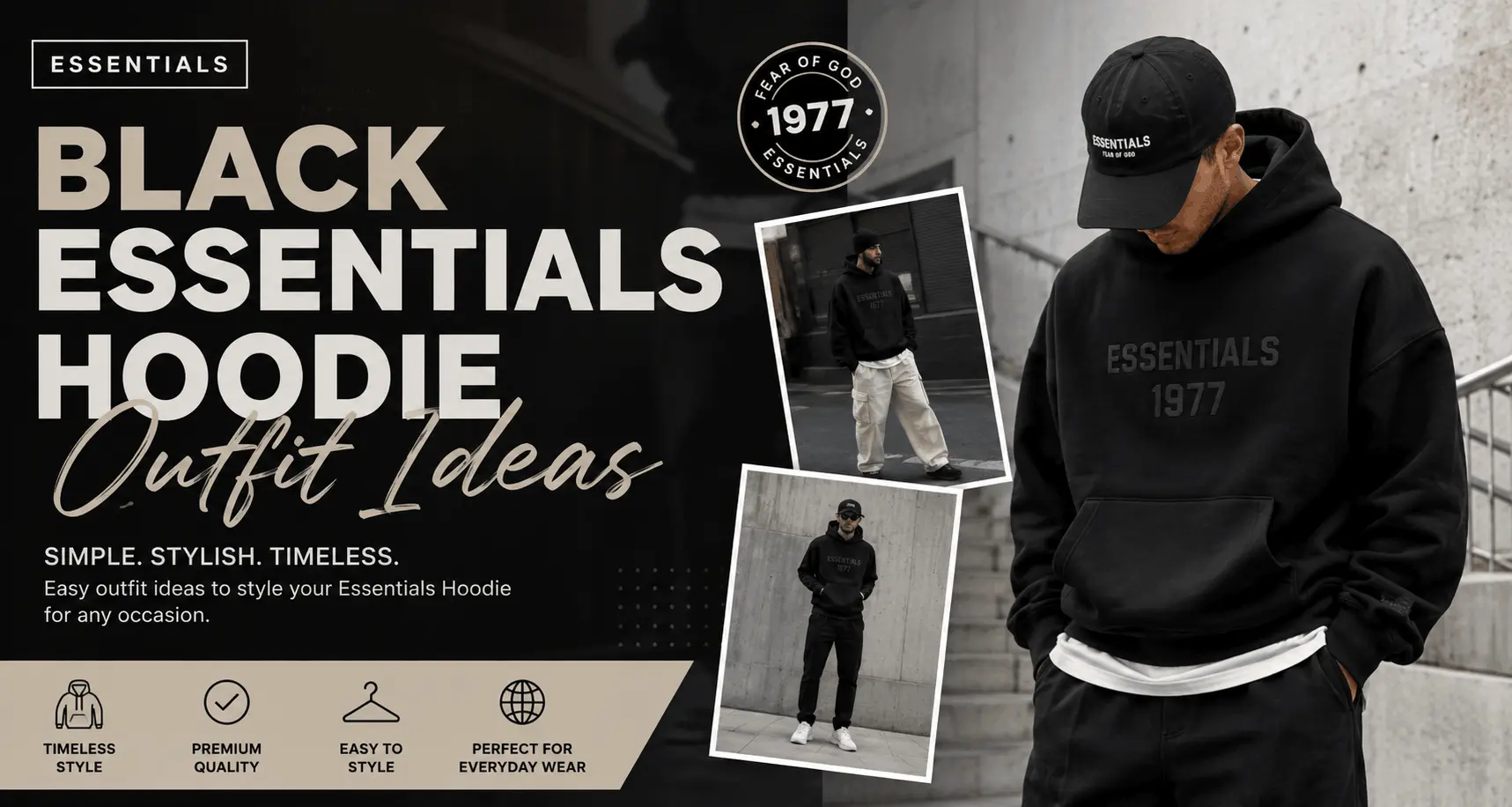 Black Essentials Hoodie Outfit Ideas