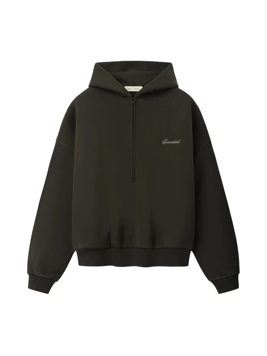 Essentials Signature Lounge Half Zip Hoodie Ink Black