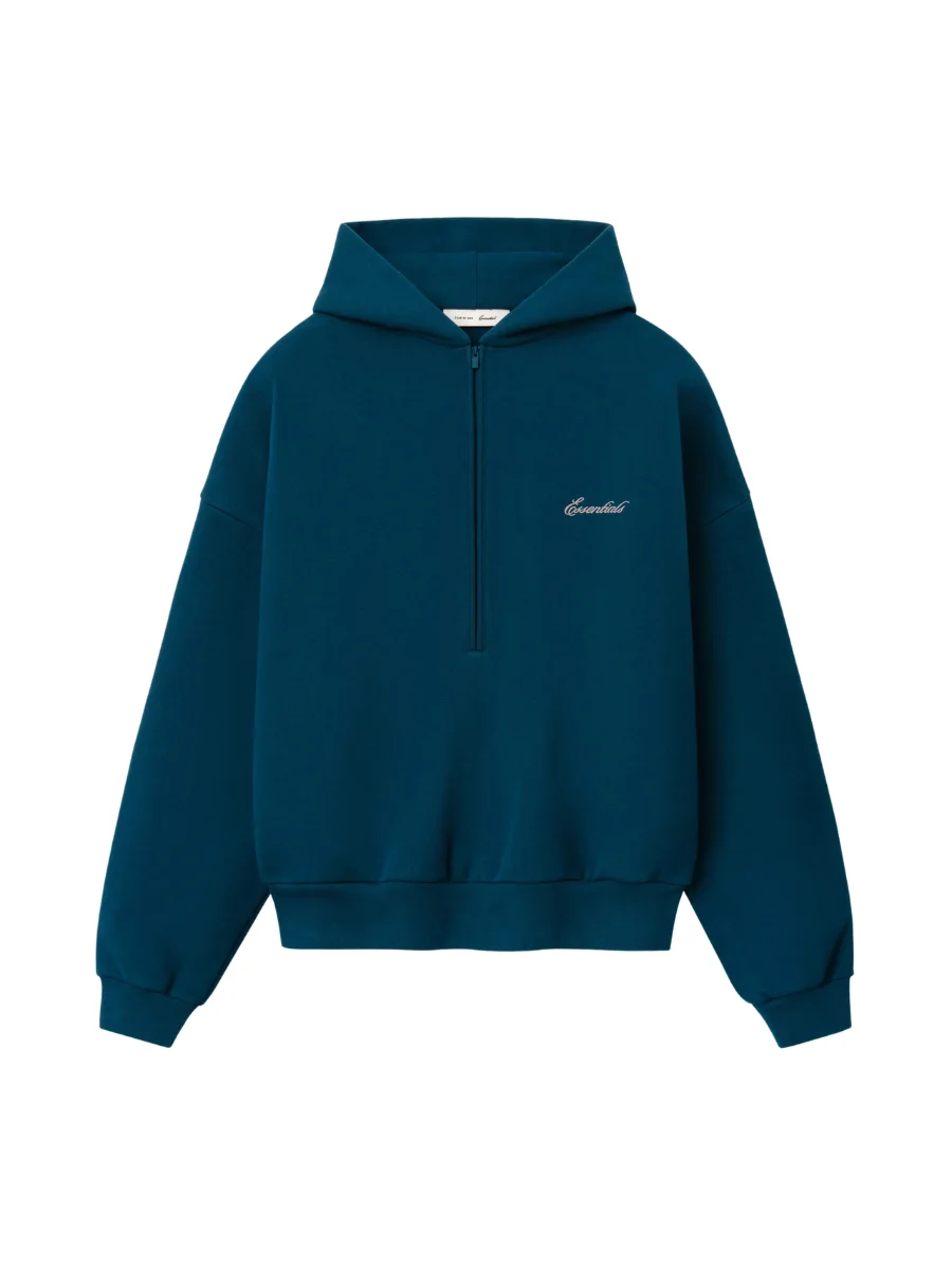 Essentials Signature Lounge Half Zip Hoodie Night Sea
